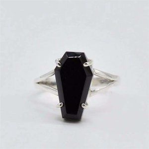 Black Onyx Coffin Natural Gemstone 925 Solid Sterling Silver Ring